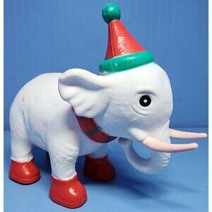 Vintage Christmas Elephant Figurine Holiday PVC White Red Green